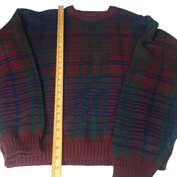 Vintage American Weekend Grandpa Sweater Cosby Mens Large Plaid Pullover 90s - Picture 3 of 12